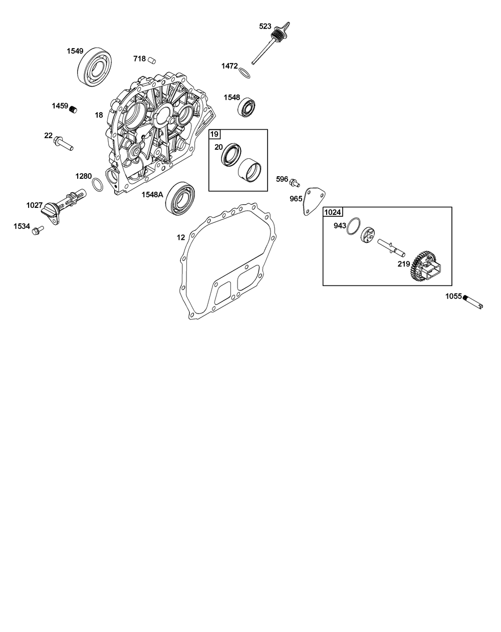 Crankcase Cover/Sump And Lubrication Group Diagram and Parts List for 261D02-0003-01 200000 - 399999 Briggs and Stratton Engine